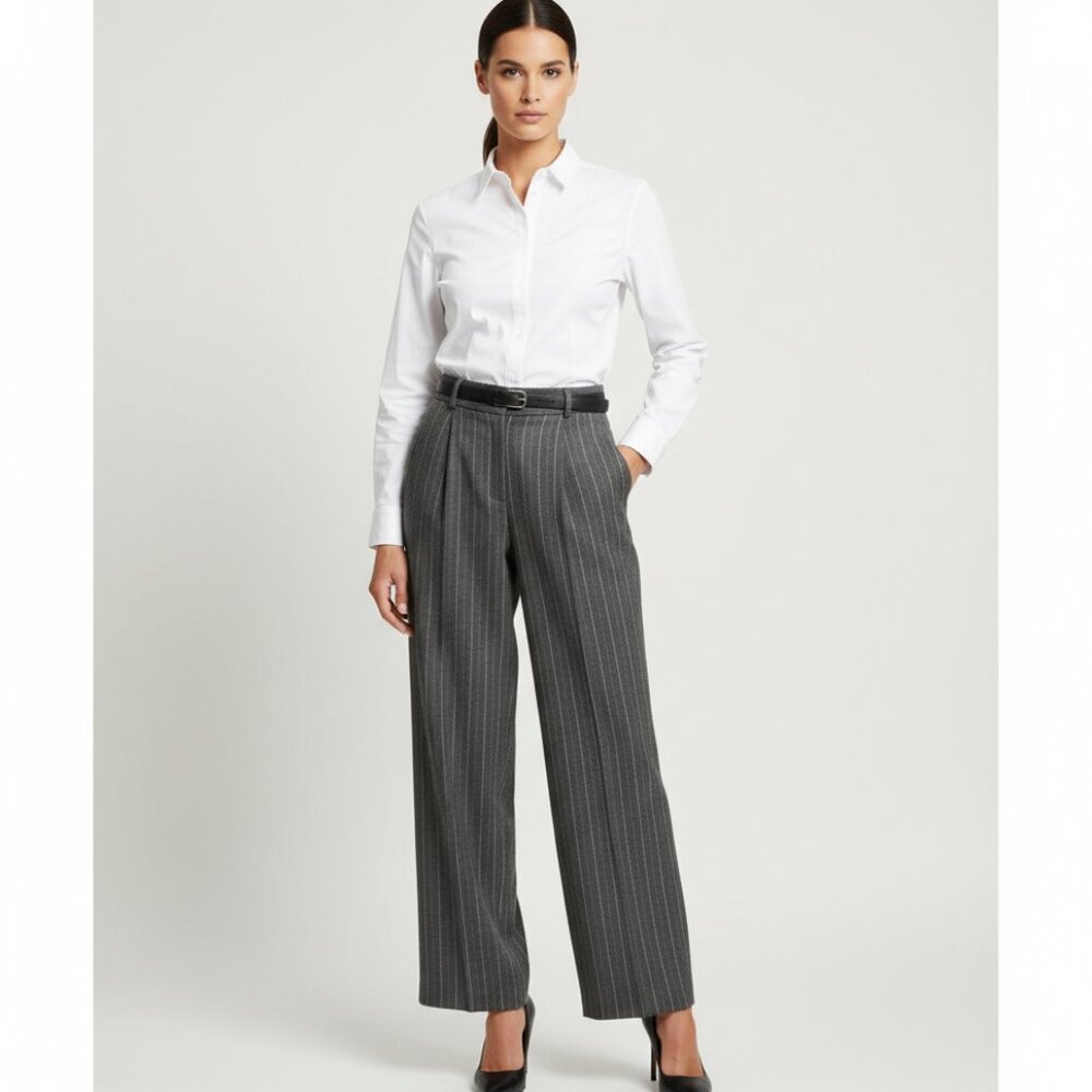 Hugo Boss High-Waist Wool Striped Slacks – Classic Tailored Trousers